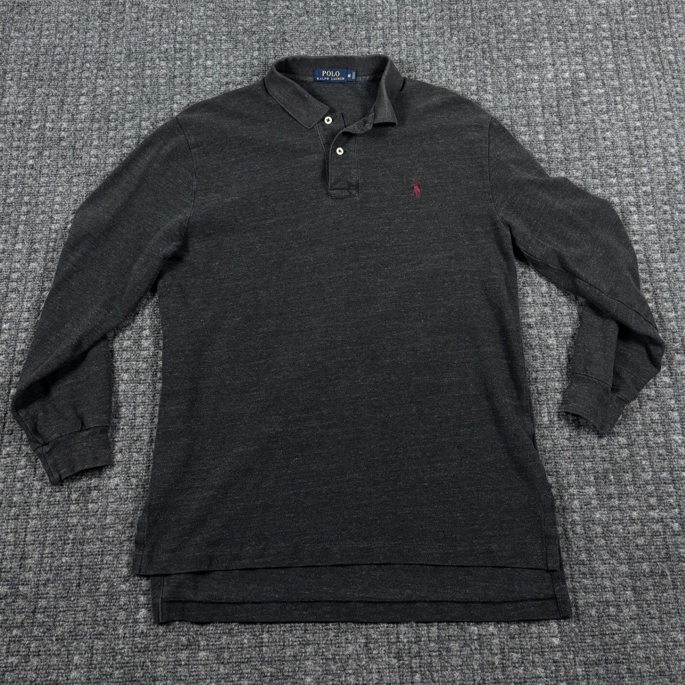 Polo Ralph Lauren Long Sleeve Polo Shirt Pony Logo Size M Charcoal Gray Heather